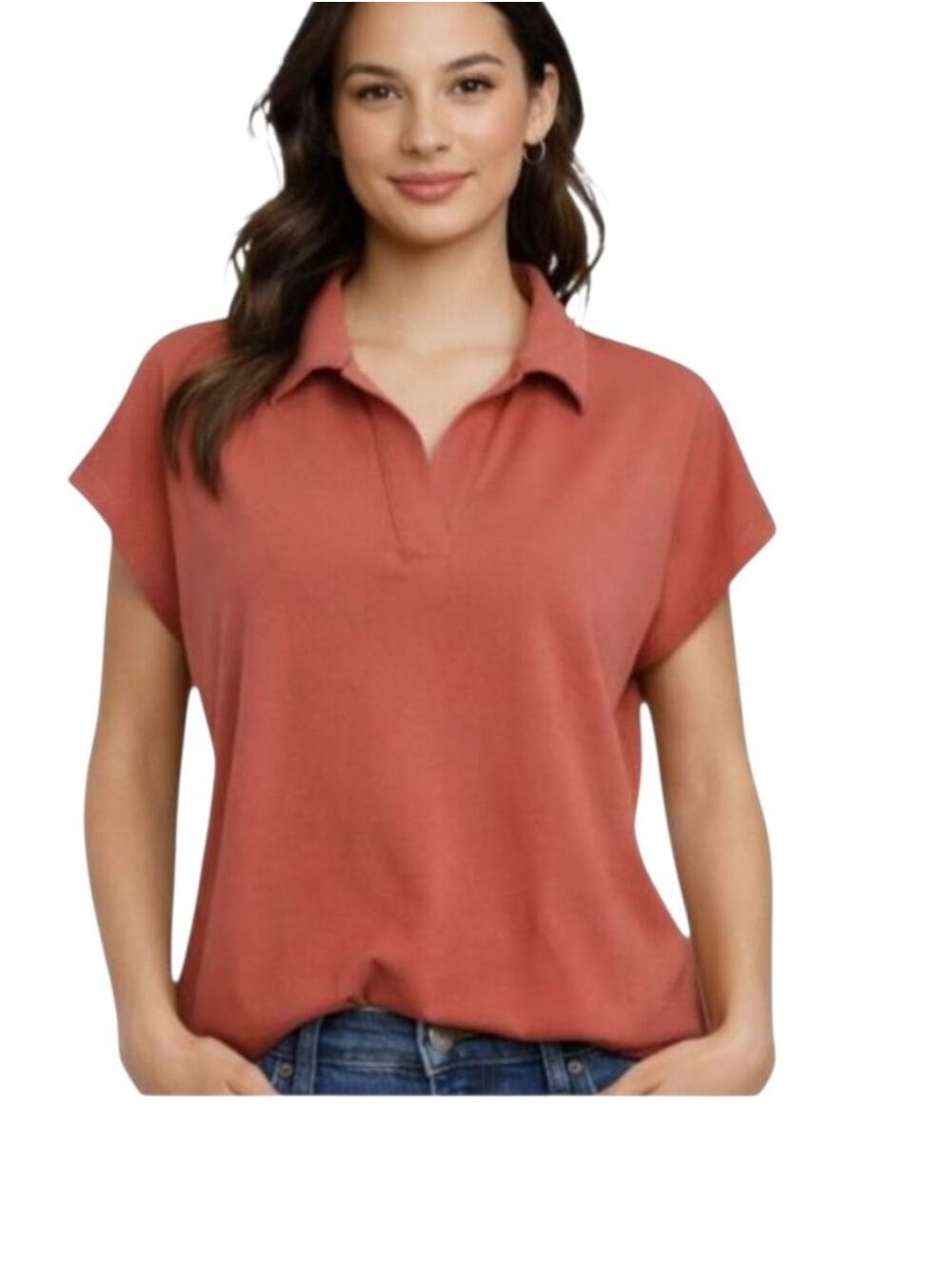 Madewell Polo Collar Cap Sleeve Tee – Terracotta – Size Large